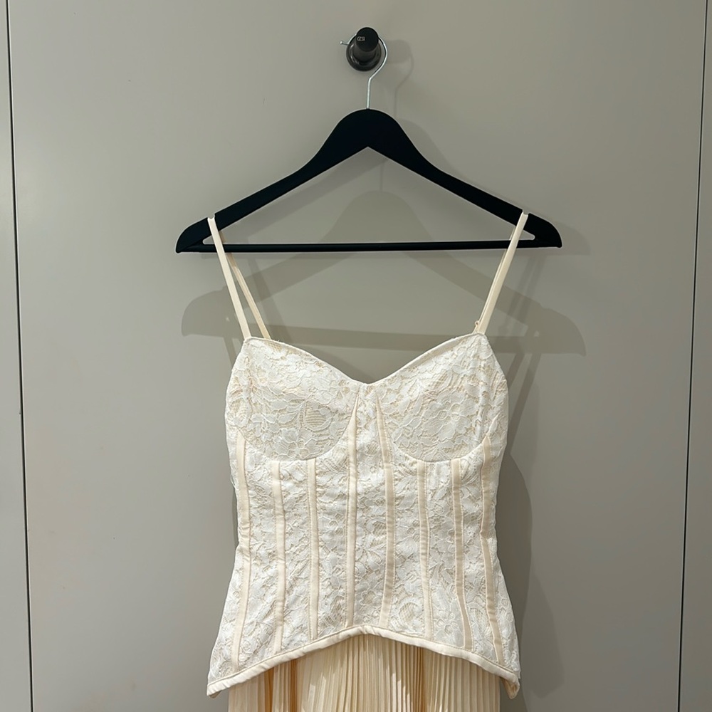 Custom Vanilla Peach Corset Fan Dress – Floor Length